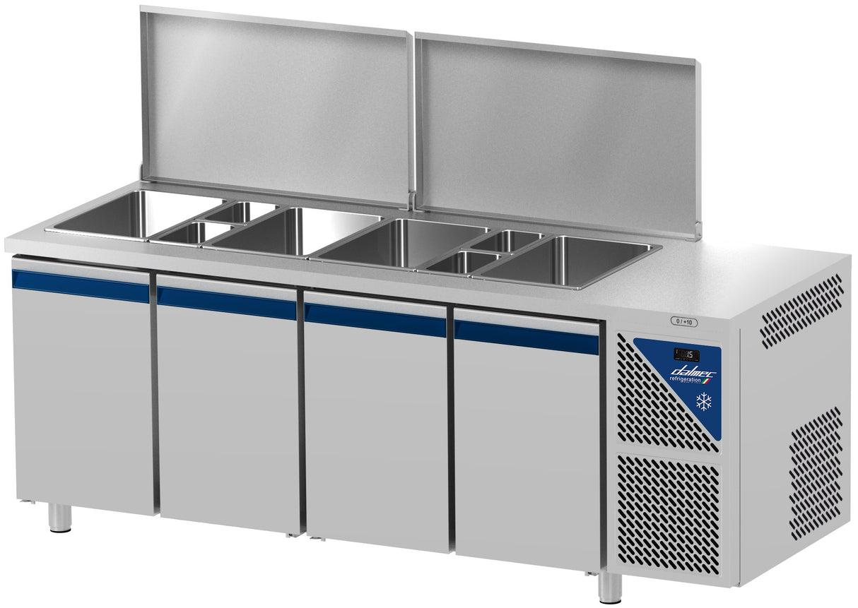 Saladette positive - Sans groupe - 5 GN 1/1 - 630 L - 4 portes - Prof. 700 - Avec vitrine basse - SAL704SGVB-3 - Dalmec