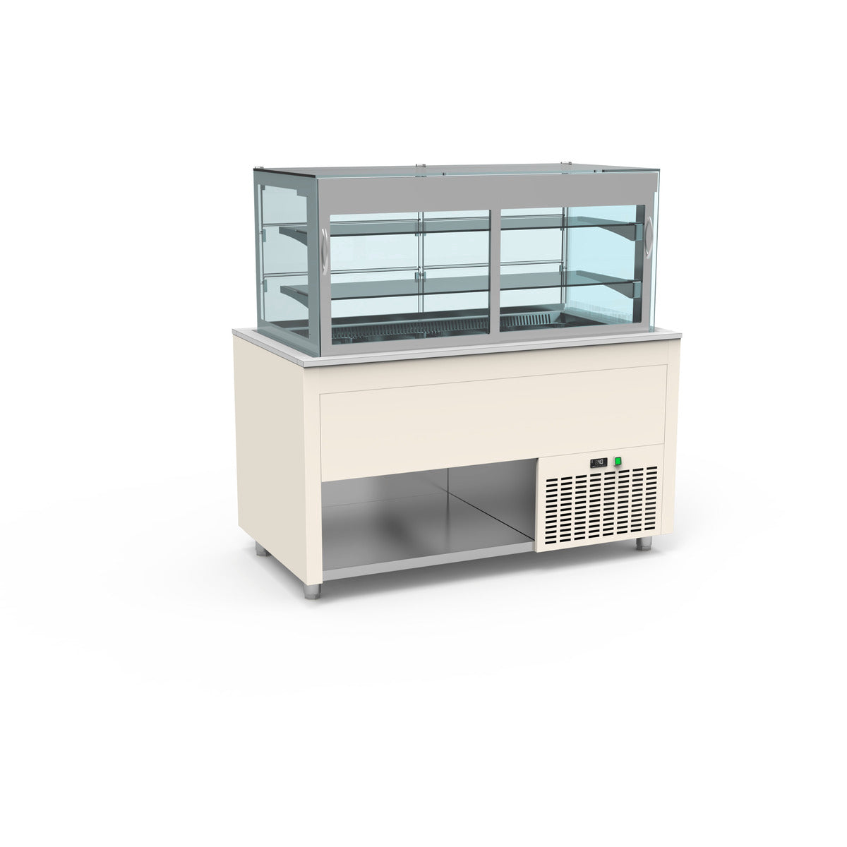 Smart Buffet vitrine centrale cuve froide ventilée avec portes rabattables - SBVB-3G-B - CODIGEL
