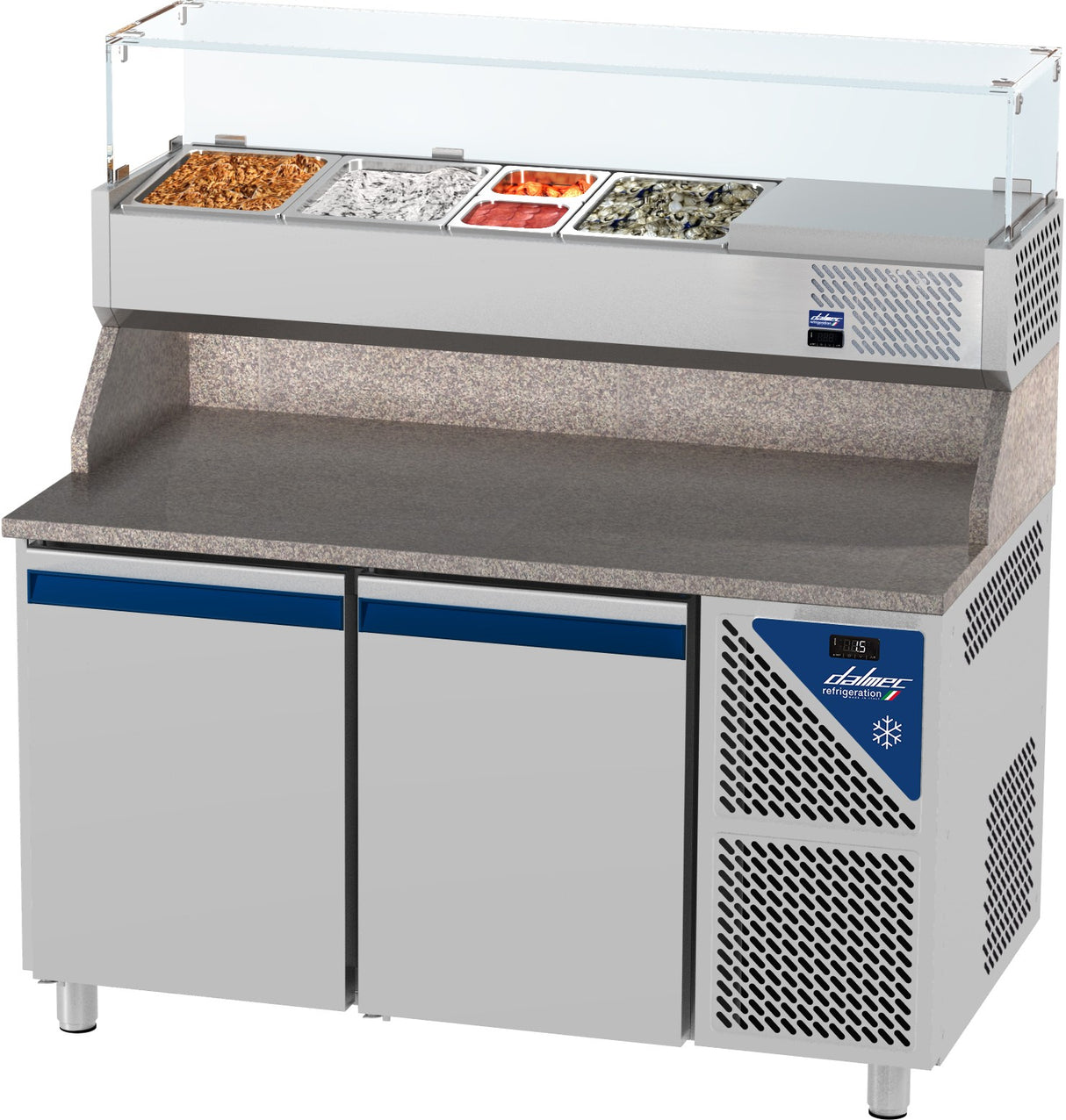 Table à pizza positive 0/+10°C - 396 L - 2 portes pleines - Prof. 800 - 600 x 400 - Sans tiroirs - PZ80214-3 - Dalmec