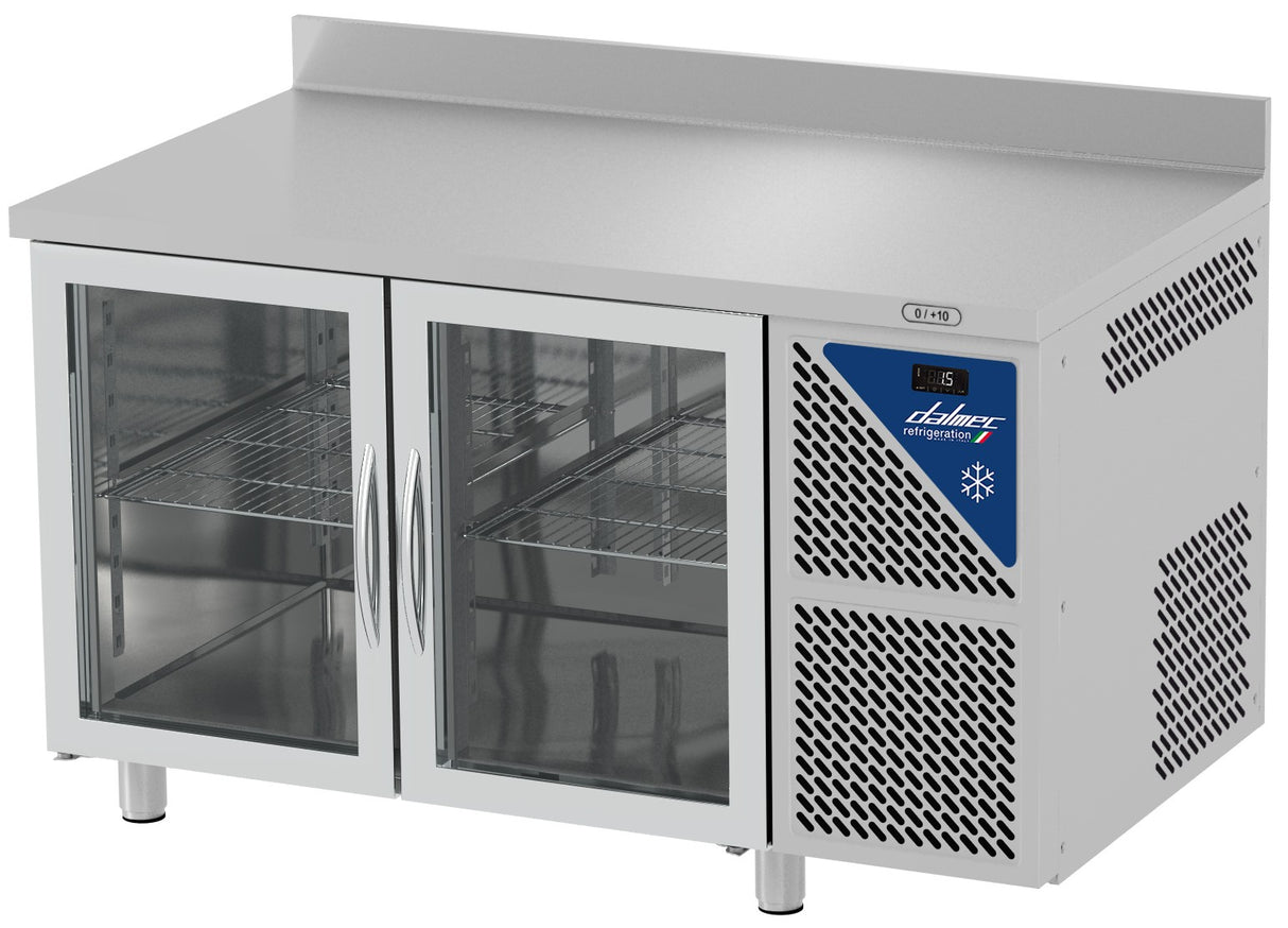 Table réfrigérée vitrée positive 0/+10°C - 230 L - 2 portes - Prof. 600 - 430 x 325 - Avec dosseret - SN602V-3 - Dalmec