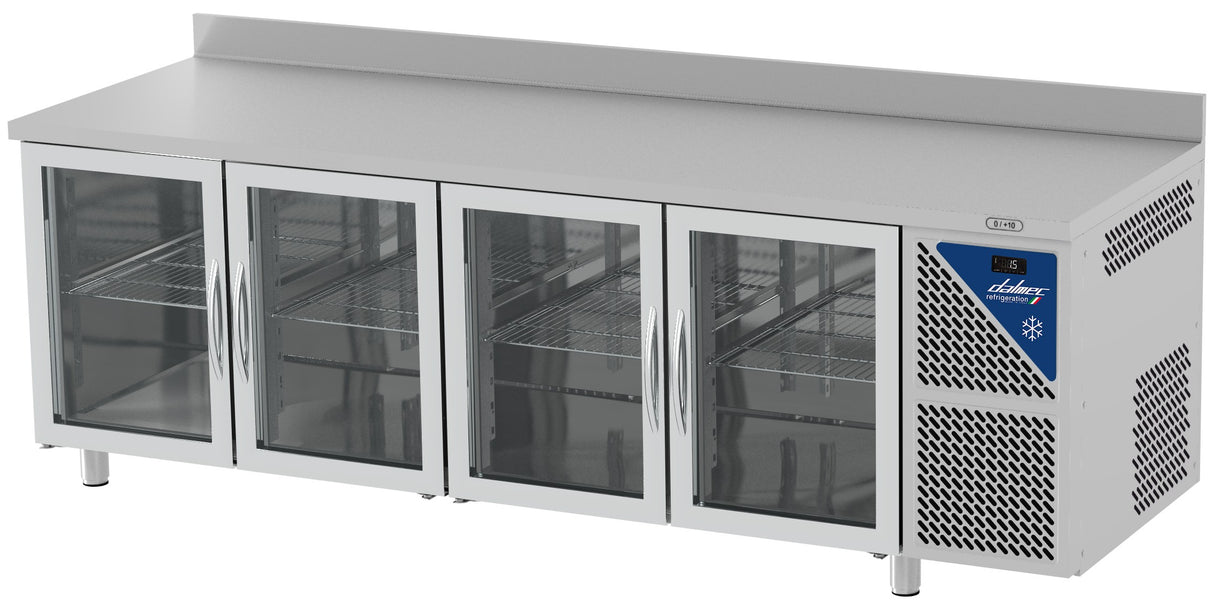 Table réfrigérée vitrée positive 0/+10°C - 470 L - 4 portes - Prof. 600 - 430 x 325 - Avec dosseret - SN604V-3 - Dalmec