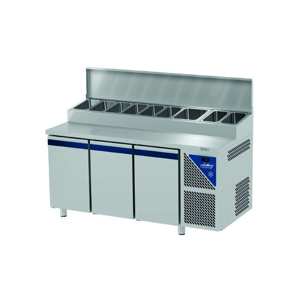 Table snack positive +4/+10°C - Couvercle acier - 3 portes pleines - Prof. 800 - 600 x 400 - PS803C-3 - Dalmec