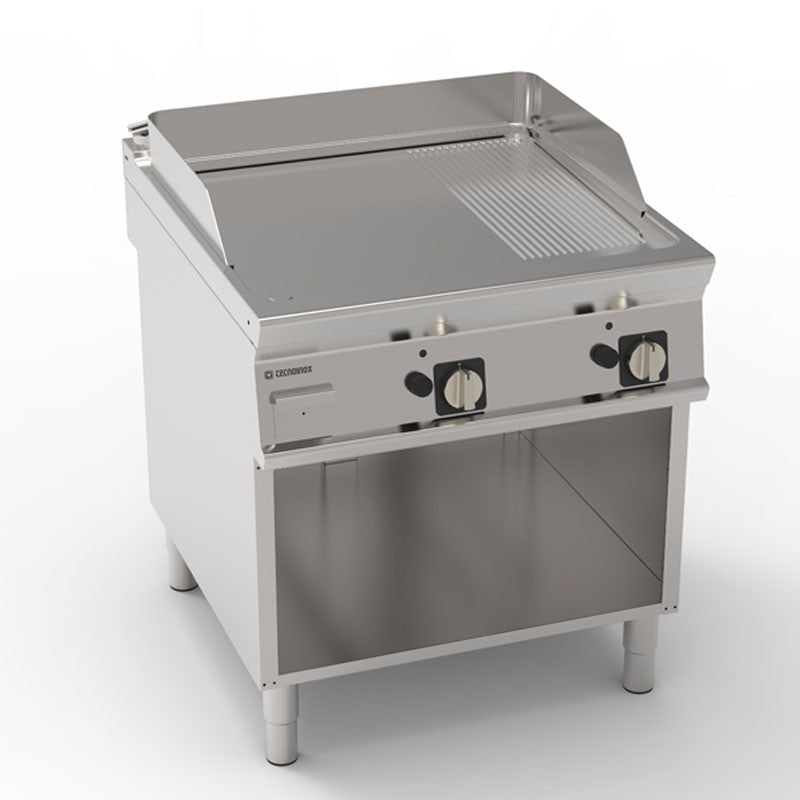 Tecnoinox - Plaque 2/3 lisse + 1/3 rainurée double gaz sur placard ouvert - 740 x 690 mm - Gamme 900 - FTR8FG9