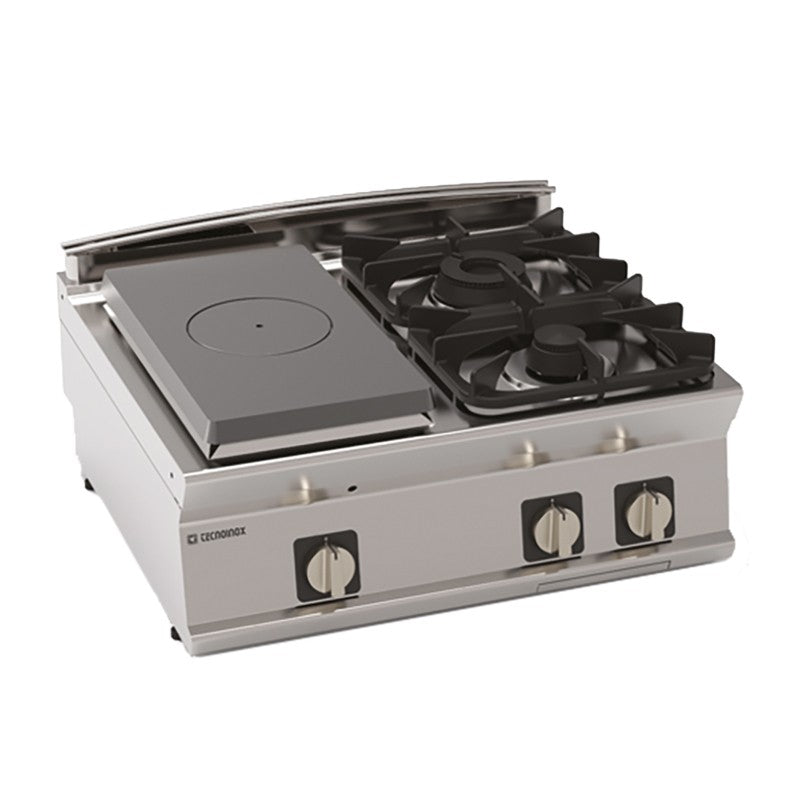 Tecnoinox - Plaque de cuisson - Top 2 feux vifs gaz + 1/2 plaque coup de feu à poser - Gamme 700 - Module 400 - PCPG8G7