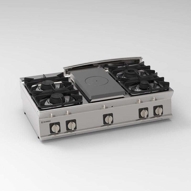 Tecnoinox - Plaque de cuisson - Top 4 feux vifs gaz + 1/2 plaque coup de feu - Gamme 700  - Module 400 - PCPG12G7
