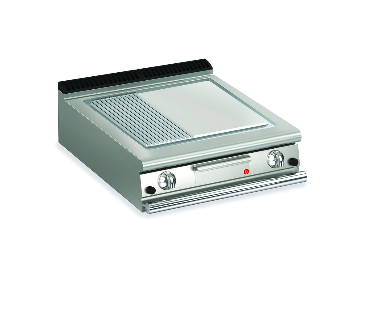 Top plancha gaz - Plaque 1/3 rainurée 37,3 dm² - Chrome dur - Larg. 800 mm - 705 x 490 - Gamme QUEEN 700 - 70QSFTTG825 - Baron