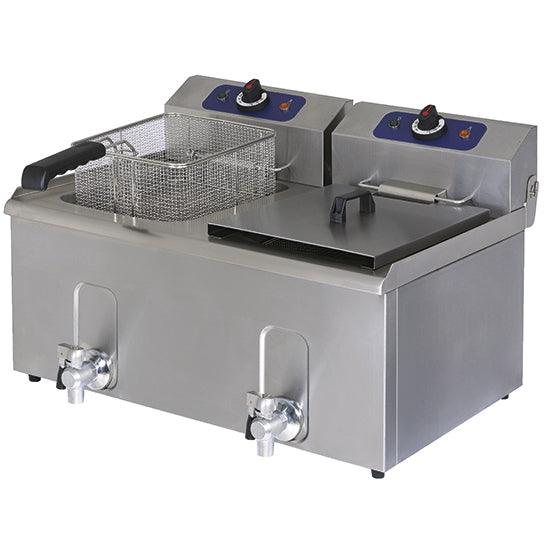 Friteuse électrique de table avec robinet de vidange, capacité de l'huile 8+8 litres