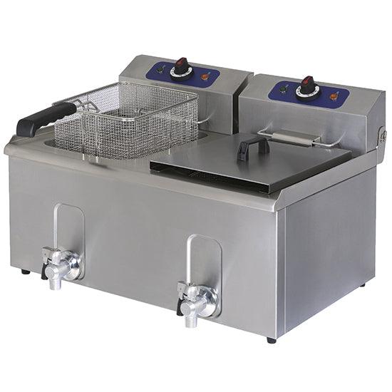 Friteuse électrique de table avec robinet de vidange, capacité de l'huile 10+10 litres