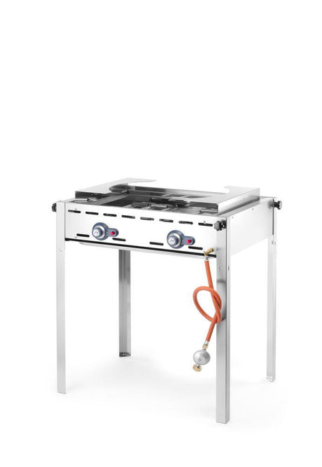 Barbecue Green Fire avec 2 brûleurs, HENDI, Profi Line, Plaque et grille en fonte émaillée GN 1/1, 11,6kW, 740x615x(H)825mm