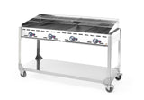 Barbecue Green Fire avec 4 brûleurs, HENDI, Profi Line, sur support avec roulettes, Gris, 22kW, 1400x612x(H)825mm