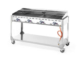 Barbecue Green Fire avec 4 brûleurs, HENDI, Profi Line, sur support avec roulettes, Gris, 22kW, 1400x612x(H)825mm
