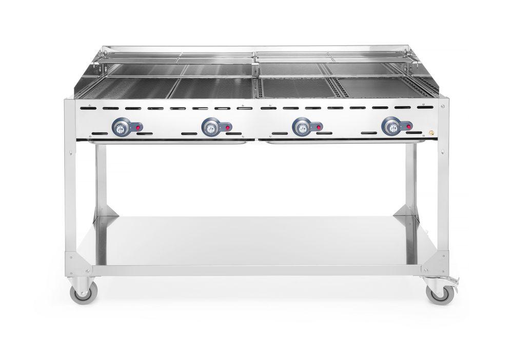 Barbecue Green Fire avec 4 brûleurs, HENDI, Profi Line, sur support avec roulettes, Gris, 22kW, 1400x612x(H)825mm