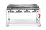 Barbecue Green Fire avec 4 brûleurs, HENDI, Profi Line, sur support avec roulettes, Gris, 22kW, 1400x612x(H)825mm