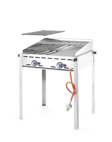 Barbecue Green Fire avec 2 brûleurs, HENDI, Profi Line, Avec 2 grilles en inox GN 1/1, 11,6kW, 740x612x(H)825mm