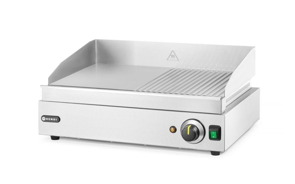 Grill - moitié rainuré, HENDI, Profi Line, 1/2 lisse, 1/2 rainuré, 230V/2400W, 550x380x(H)240mm