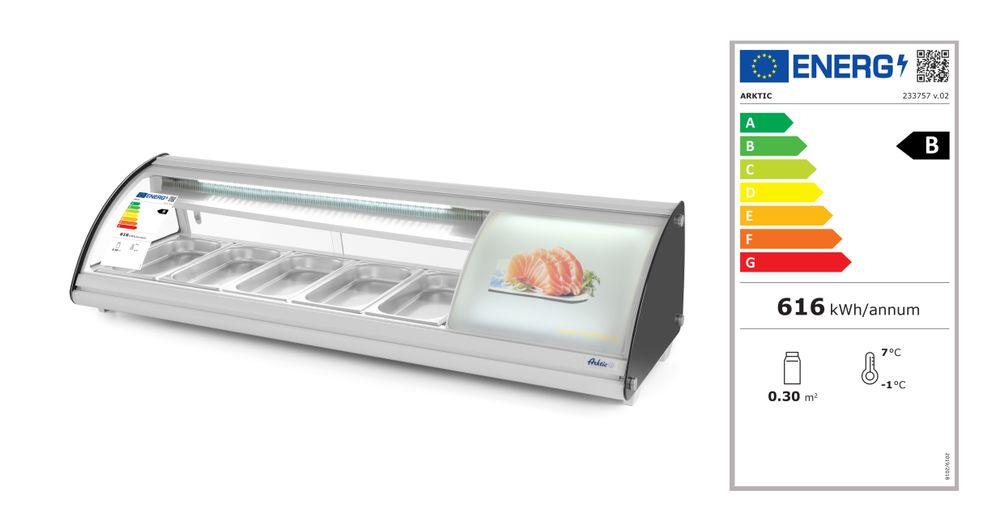 Vitrine à sushis 5x GN 1/3, Arktic, 230V/160W, 1307x450x(H)330mm