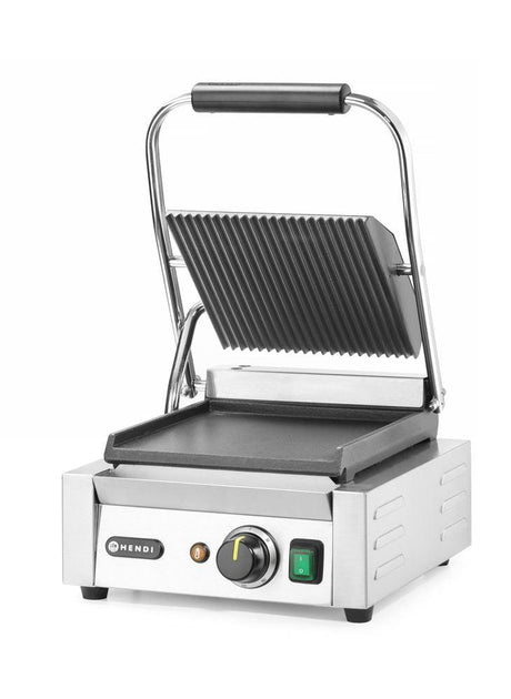 Grill de contact - modèle simple, HENDI, dessus rainuré et dessous lisse, 230V/1800W, 310x370x(H)210mm