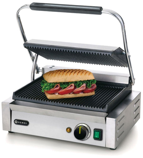 Grill de contact "Panini", HENDI, dessus et dessous rainurés, 230V/2200W, 430x370x(H)210mm