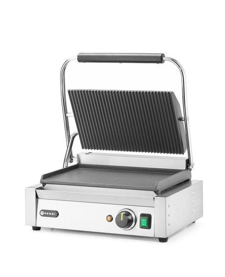 Grill de contact Panini, HENDI, dessus rainuré et dessous lisse, 230V/2200W, 430x370x(H)210mm