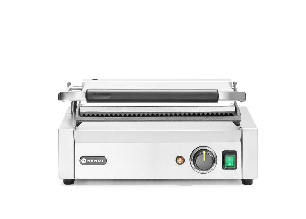 Grill de contact Panini, HENDI, dessus rainuré et dessous lisse, 230V/2200W, 430x370x(H)210mm
