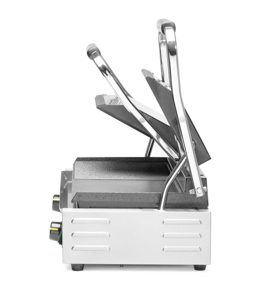 Grill de contact - modèle double, HENDI, moitié lisse, moitié rainuré, 230V/3600W, 570x370x(H)210mm