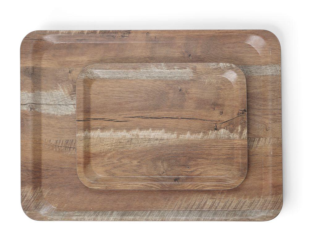 Plateau de service en mélamine avec imprimé bois, HENDI, Bois clair, 370x530mm