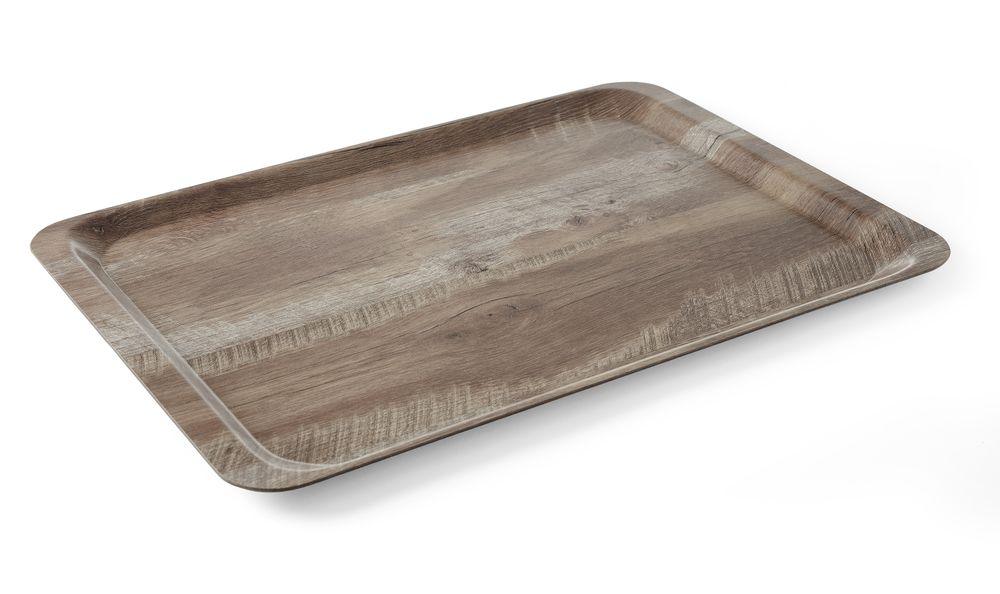 Plateau de service en mélamine avec imprimé bois, HENDI, Bois clair, 370x530mm