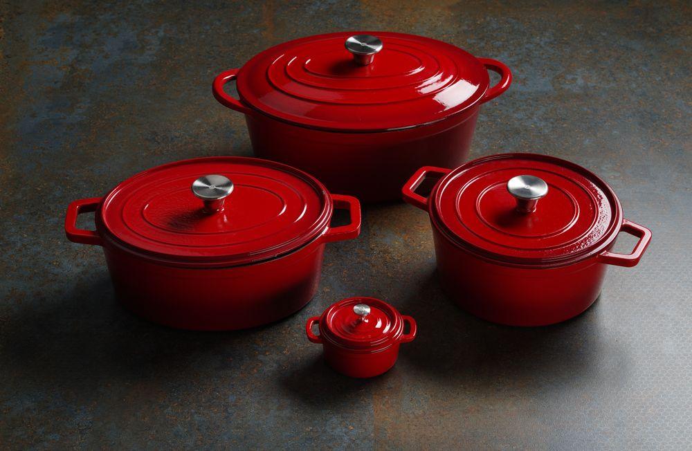 Cocotte en fonte émaillée, HENDI, 3,7L, Rouge, 317x240x(H)105mm