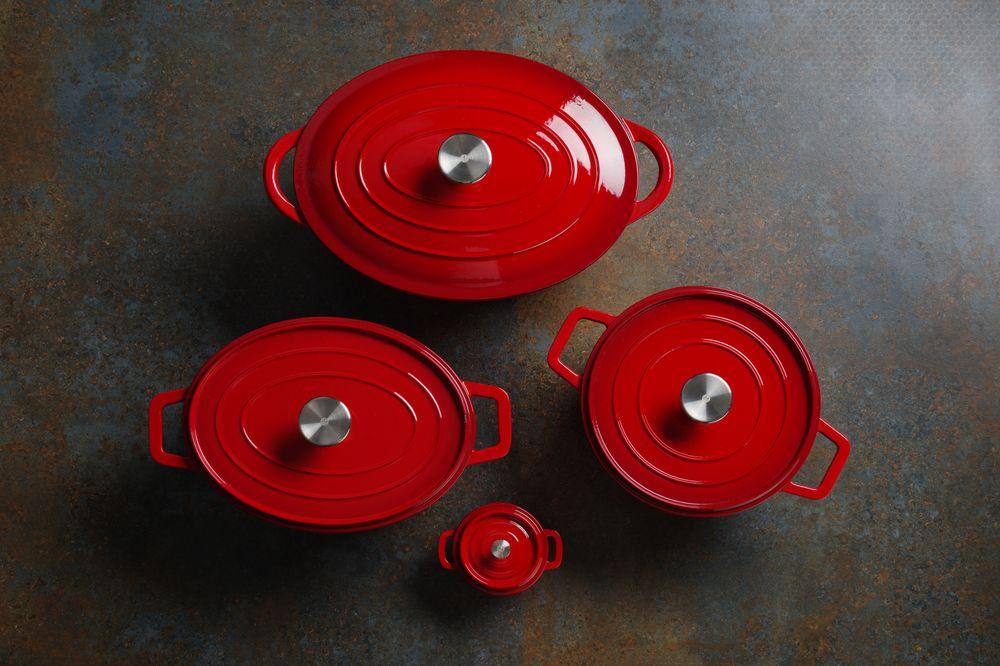 Cocotte en fonte émaillée, HENDI, 3,7L, Rouge, 317x240x(H)105mm