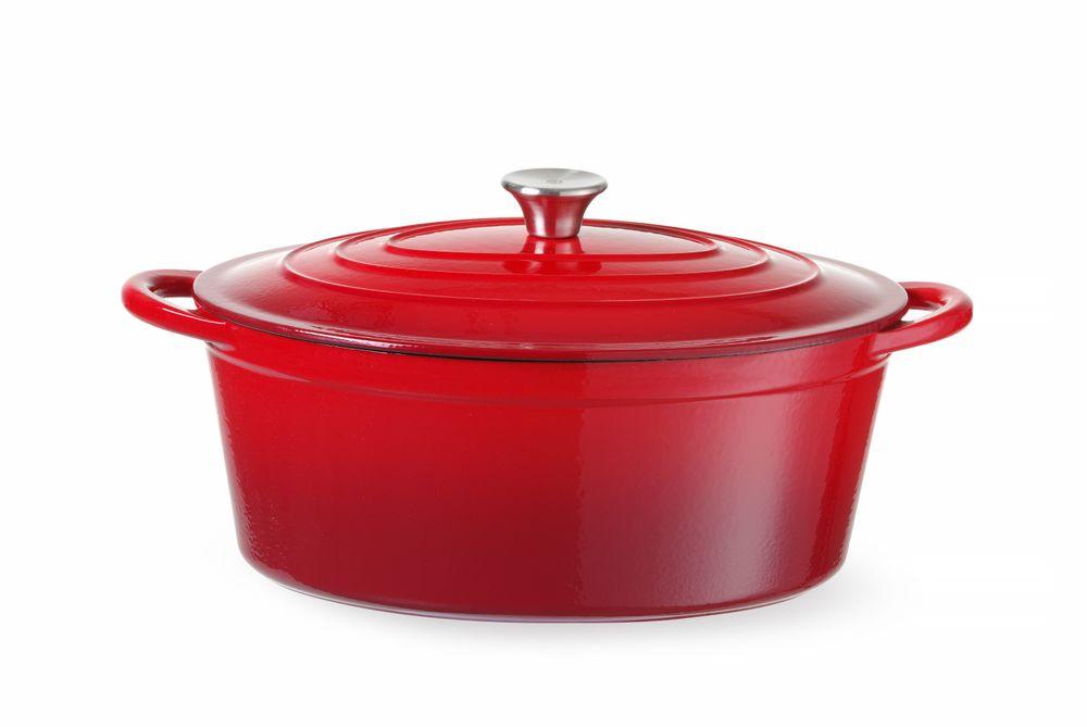 Cocotte en fonte émaillée, HENDI, 6,88L, Rouge, 405x255x(H)134mm
