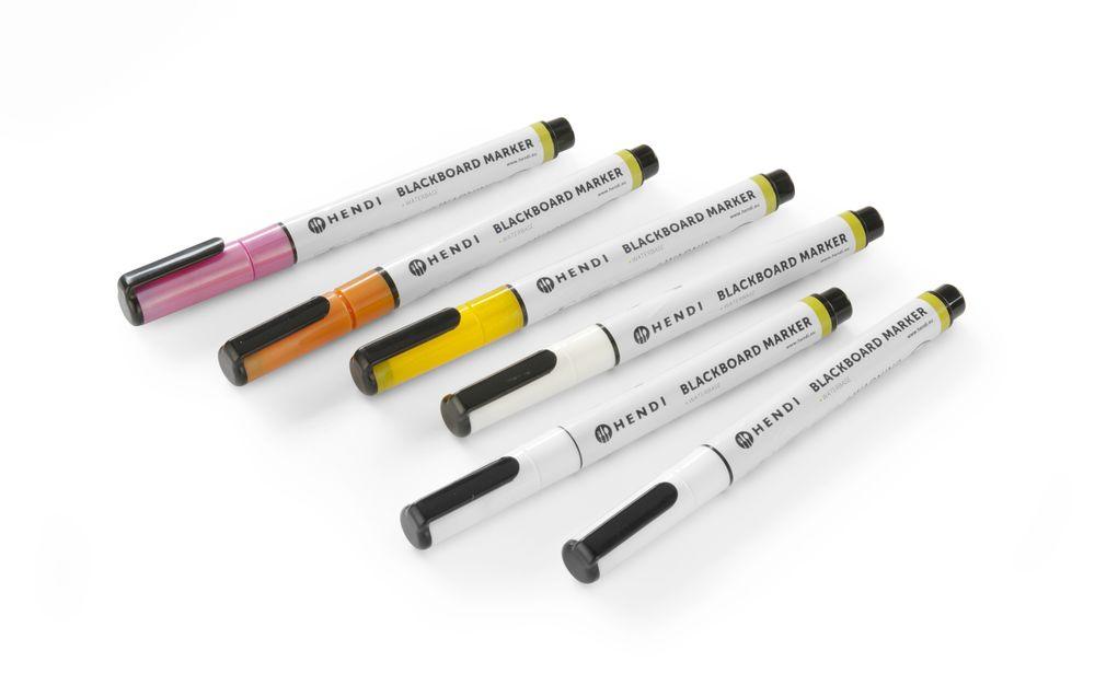 Feutres à craie 1 mm, HENDI, 3 blancs, 1 rose, 1 jaune et 1 feutre bronze, 6 u