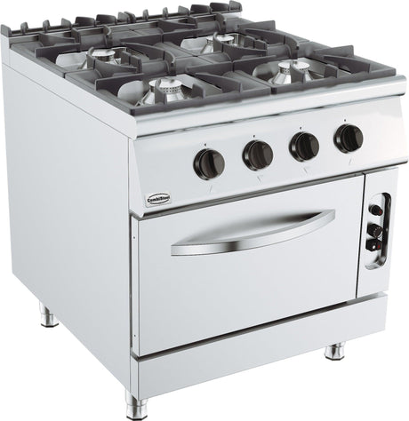 Cuisinière à Gaz Professionnelle 4 Brûleurs avec Four CombiSteel2/1 GN - FRANCE CHR