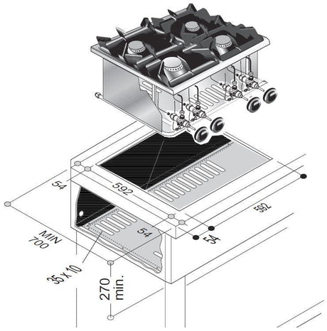 Cuisinière à Gaz 4 Br. 14KW - Performance Éclair - FRANCE CHR