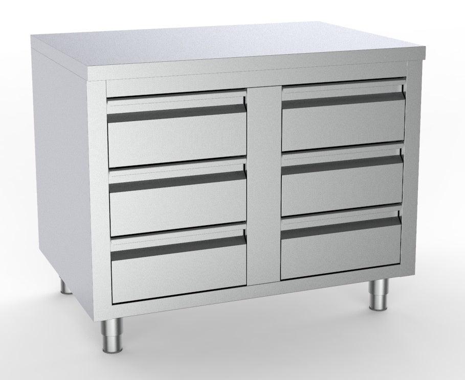 Table de Travail en Acier Inoxydable avec 6 Tiroirs - FRANCE CHR