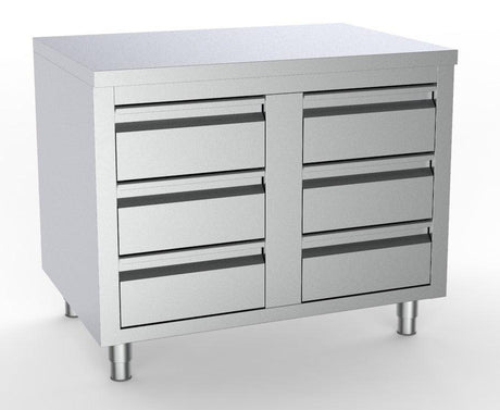 Table de Travail en Acier Inoxydable avec 6 Tiroirs - FRANCE CHR
