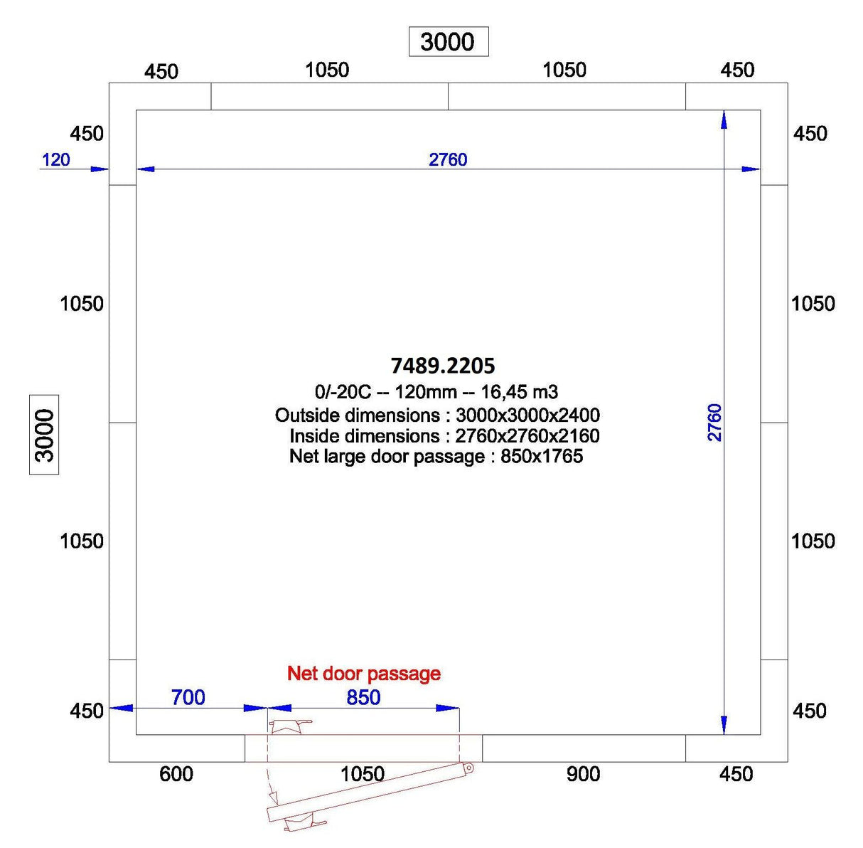 Chambre Froide Polyvalente 3000x3000x2400 - 120mm - FRANCE CHR