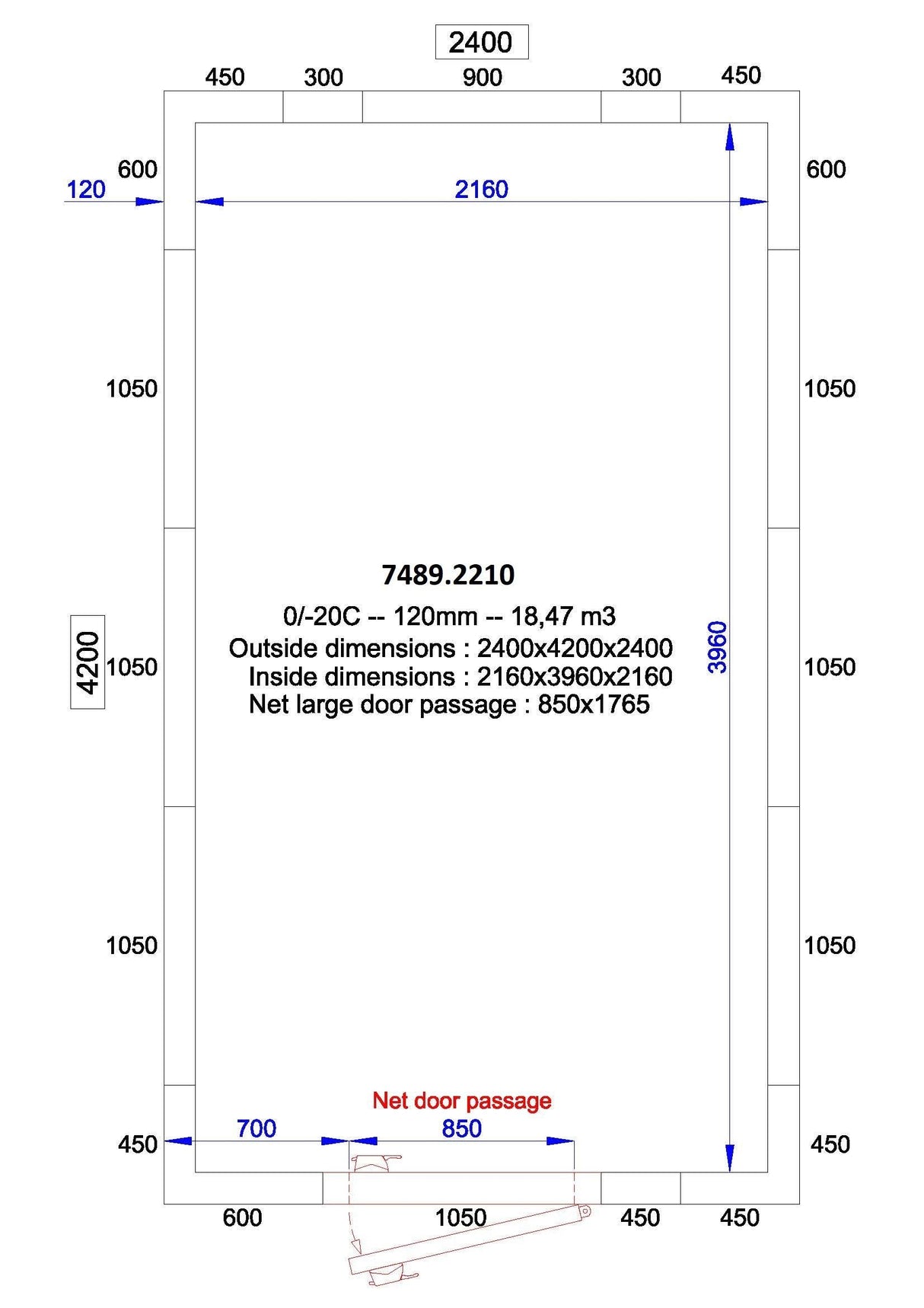 Chambre Froide Polyvalente 2400x4200x2400 - Isolation 120mm. - FRANCE CHR