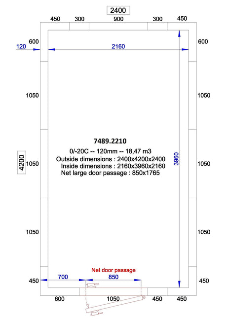 Chambre Froide Polyvalente 2400x4200x2400 - Isolation 120mm. - FRANCE CHR