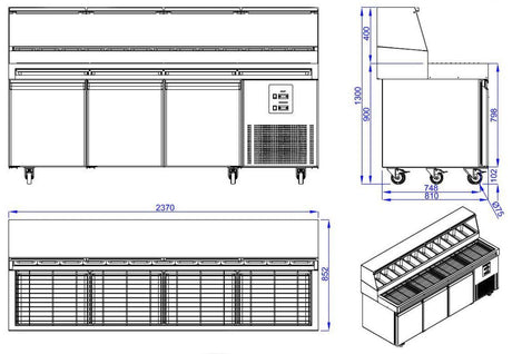 Table de préparation pour pizza 3 portes en acier inoxydable. - FRANCE CHR
