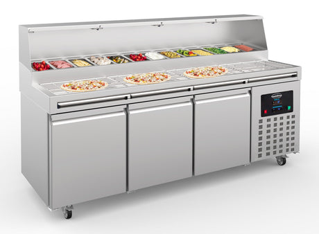 Table de préparation pour pizza 3 portes en acier inoxydable. - FRANCE CHR