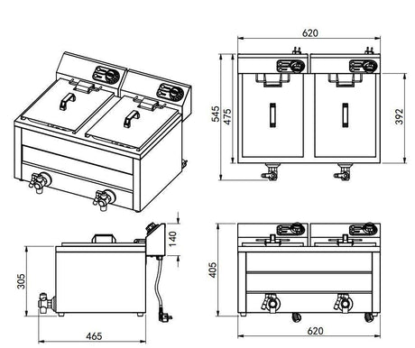 Friteuse électrique double 2x8L 2x3KW - FRANCE CHR