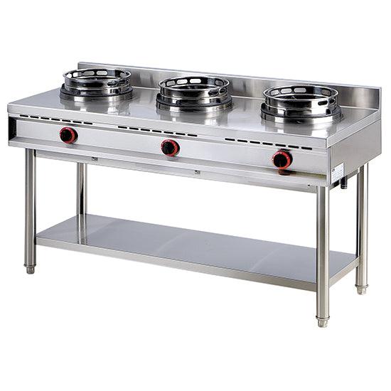 plan de cuisson wok à gaz avec étagère, 3 brûleurs