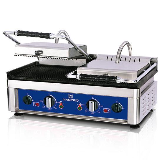 Gril à contact avec plaques rainurées en fonte, plaque inférieure 530x250 mm