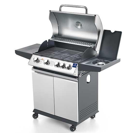 Barbecue gaz sur roues avec plan de cuisson latéral, zone de cuisson 690x410 mm