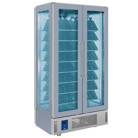 Présentoir réfrigéré pour vins à île avec 4 portes, 112 bouteilles, +4°/+14°C