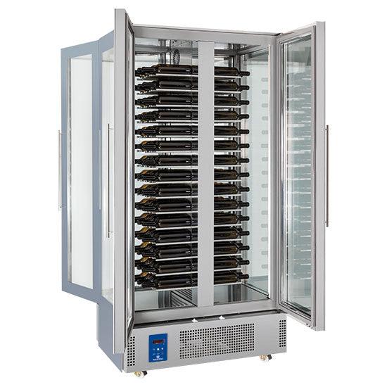 Présentoir réfrigéré pour vins à île avec 4 portes, 120 bouteilles, +4°/+14°C