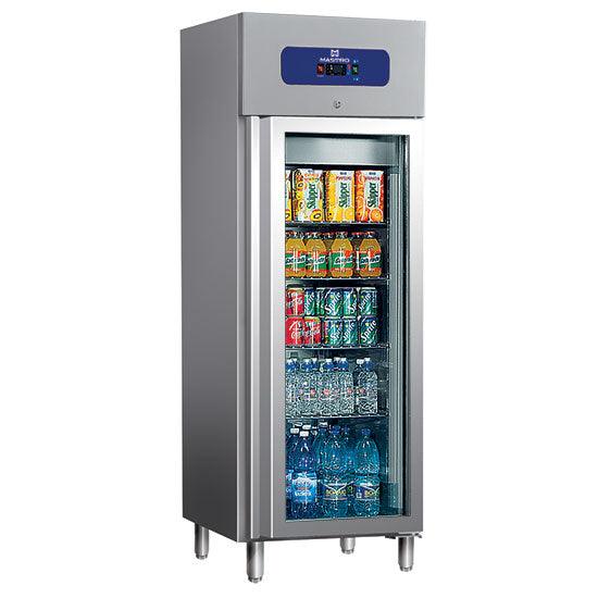 Réfrigérateur 400 litres en inox avec porte en verre, 460x485 mm, -2°/+8°C