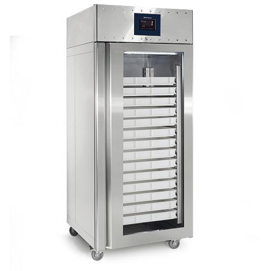 Réfrigérateur 850 litres en inox pour pâtisserie avec porte en verre, 56x 600x400 mm, -2°/+8°C