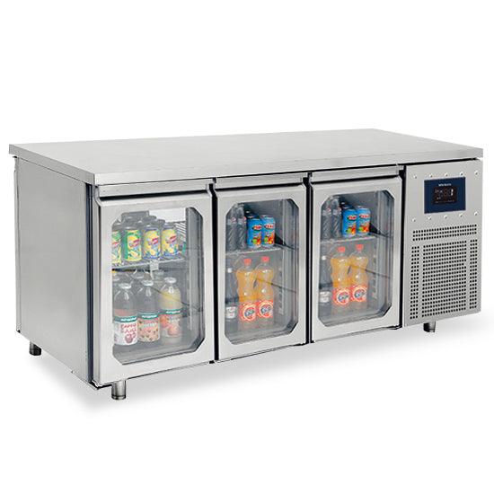 Table réfrigérée traversante avec 4+4 portes en verre GN 1/1, -2°/+8°C - WiFi