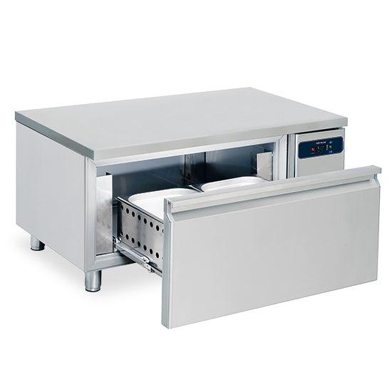 soubassement réfrigéré avec 1 tiroirs GN 2/1 h=150 mm pour appareils de cuisson, l=1200 mm